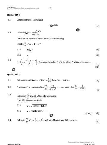 Mathematics N5 November 2020 question paper, first page of questions