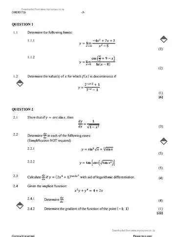 Mathematics N5 November 2023 question paper, first page of questions