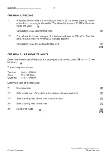Mechanical Drawing and Design N5 April 2020 question paper, first page of questions