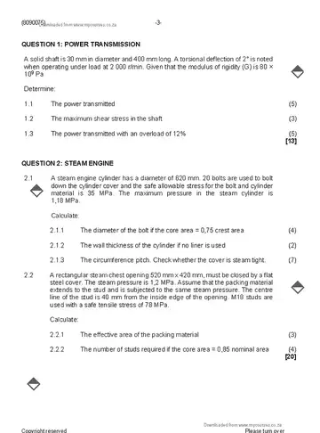 Mechanical Drawing and Design N5 November 2023 question paper, first page of questions