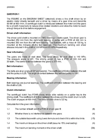Mechanical Drawing and Design N6 August 2018 question paper, first page of questions