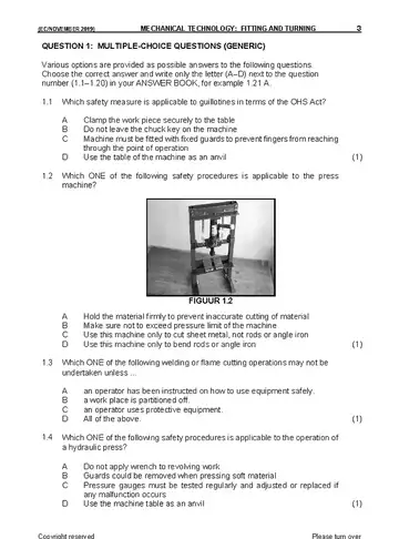 Mechanical Technology Grade 11 November 2019 question paper, first page of questions