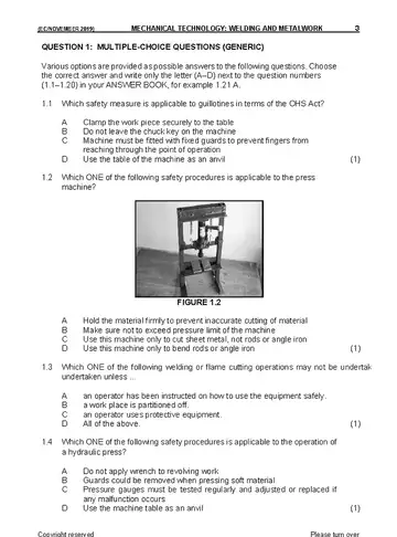 Mechanical Technology Grade 11 November 2019: Welding and Metalwork question paper, first page of questions