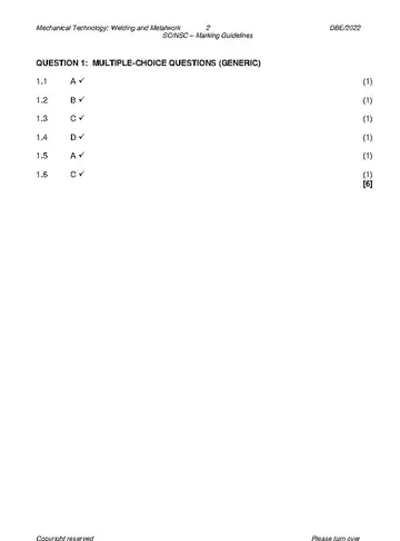 Mechanical Technology Grade 12 May/June 2022: Welding and Metalwork memo, first page of questions