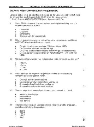 Mechanical Technology Grade 12 September Trial 2025: Welding and Metalwork question paper, first page of questions