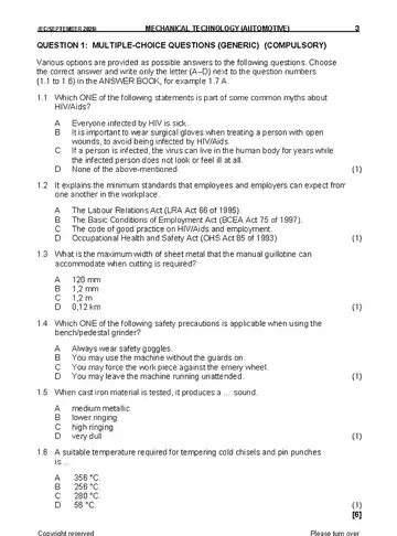 Mechanical Technology Grade 12 September Trial 2026: Automotive (Eastern Cape) question paper, first page of questions