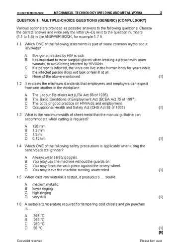 Mechanical Technology Grade 12 September Trial 2026: Welding and Metalwork (Eastern Cape) question paper, first page of questions