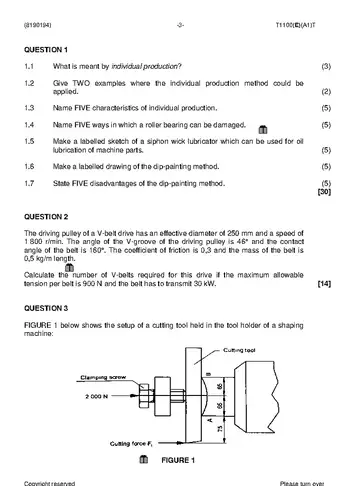 Mechanotechnics N4 April 2019 question paper, first page of questions