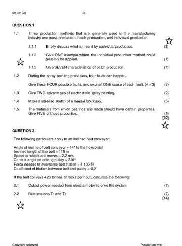 Mechanotechnics N4 November 2022 question paper, first page of questions
