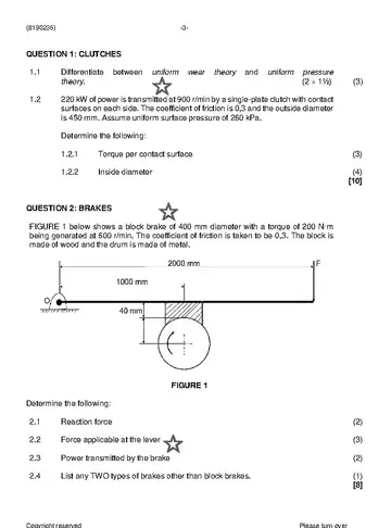 Mechanotechnics N6 August 2021 question paper, first page of questions