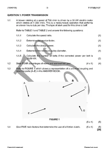 Mechanotechnology N3 April 2016 question paper, first page of questions