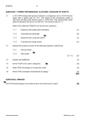 Mechanotechnology N3 August 2019 question paper, first page of questions