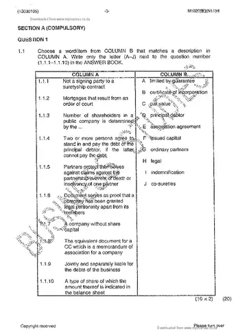 Mercantile Law N5 November 2014 question paper, first page of questions