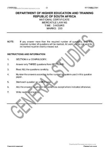 Mercantile Law N5 June 2016 question paper, first page of questions