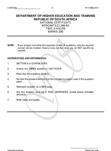 Mercantile Law N5 June 2018 question paper, first page of questions
