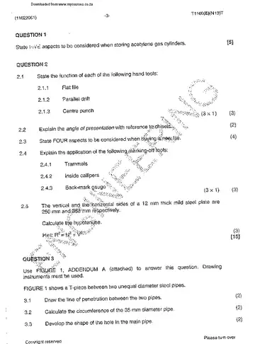 Metalworkers Theory N1 November 2013 question paper, first page of questions