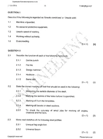 Metalworkers Theory N1 April 2015 question paper, first page of questions