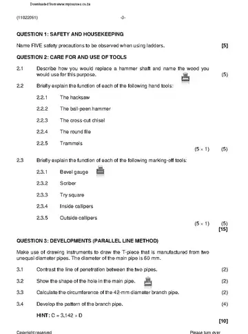 Metalworkers Theory N1 April 2021 question paper, first page of questions