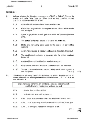 Motor Electrical Theory N1 April 2018 question paper, first page of questions