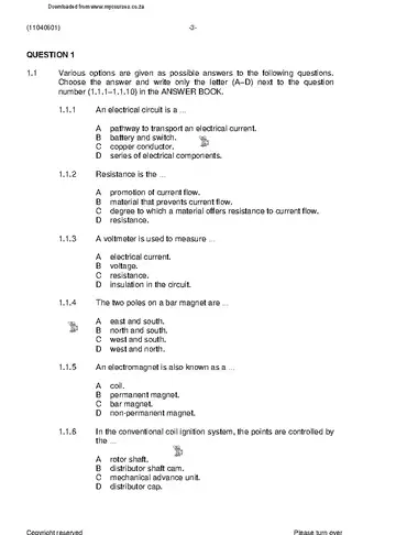 Motor Electrical Theory N1 April 2019 question paper, first page of questions