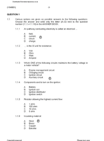 Motor Electrical Theory N1 April 2020 question paper, first page of questions