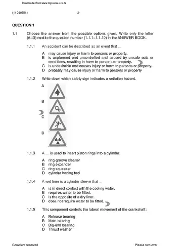 Motor Trade Theory N1 April 2019 question paper, first page of questions