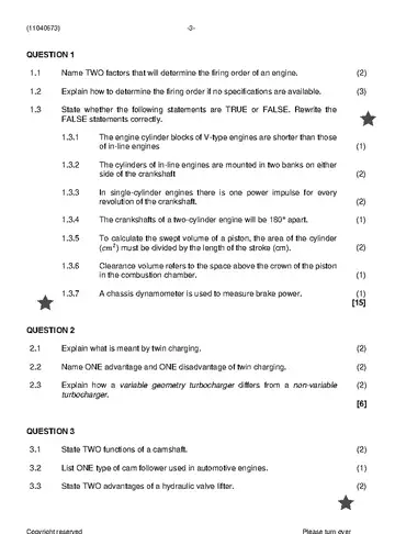 Motor Trade Theory N3 November 2022 question paper, first page of questions