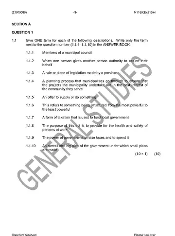 Municipal Administration N6 June 2016 question paper, first page of questions