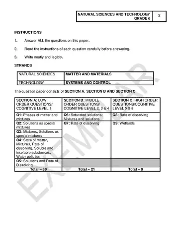 Natural Science and Technology Grade 6 June 2022 question paper, first page of questions