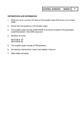 Natural Science and Technology Grade 6 November 2022 question paper, first page of questions