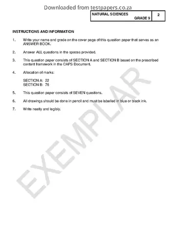 Natural Sciences Grade 9 June 2022 question paper, first page of questions