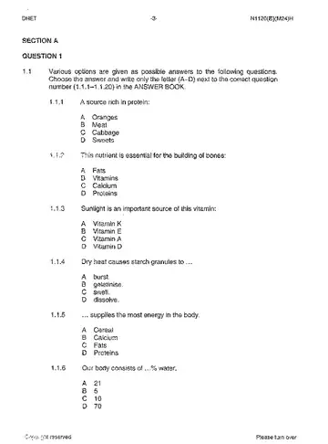 Nutrition and Menu Planning N4 June 2013 question paper, first page of questions