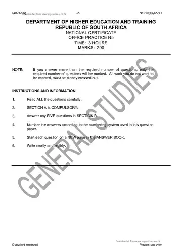 Office Practice N5 June 2016 question paper, first page of questions