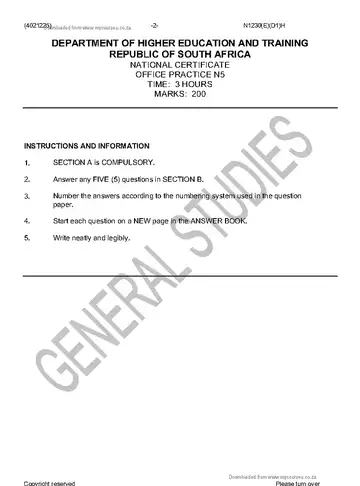 Office Practice N5 November 2016 question paper, first page of questions