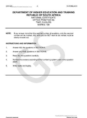 Office Practice N5 June 2018 question paper, first page of questions