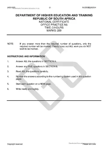Office Practice N5 November 2018 question paper, first page of questions