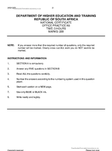 Office Practice N5 June 2019 question paper, first page of questions