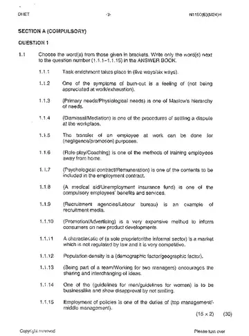 Office Practice N6 June 2013 question paper, first page of questions