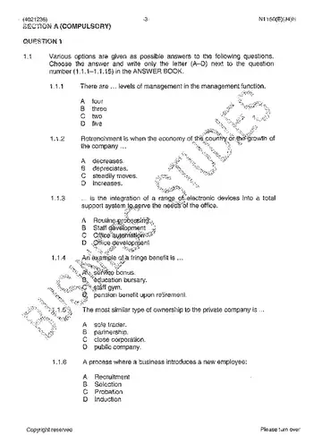 Office Practice N6 June 2014 question paper, first page of questions