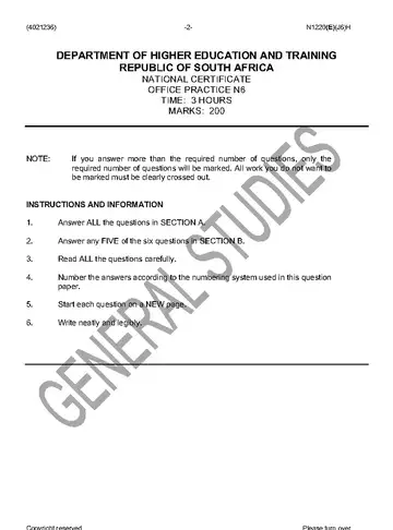 Office Practice N6 June 2016 question paper, first page of questions