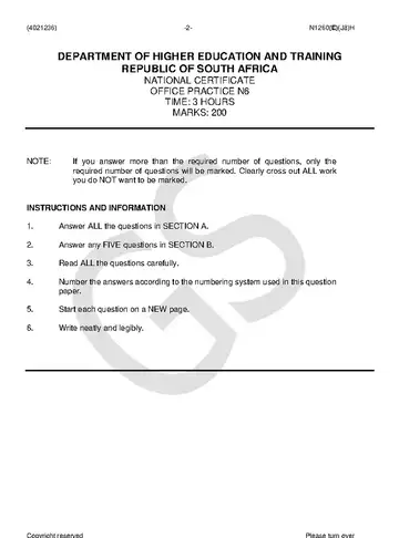 Office Practice N6 June 2018 question paper, first page of questions