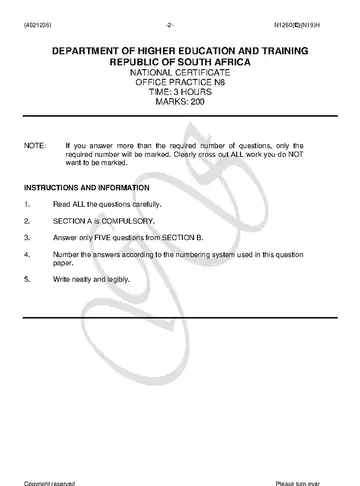 Office Practice N6 November 2018 question paper, first page of questions