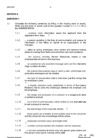 Office Practice N6 June 2019 question paper, first page of questions