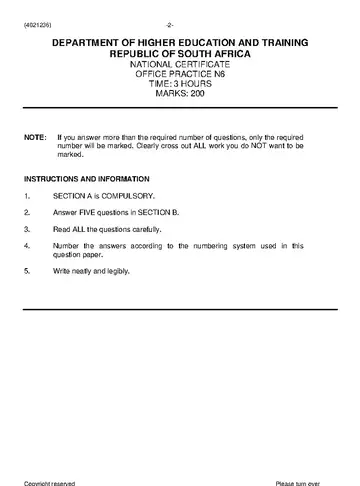 Office Practice N6 November 2019 question paper, first page of questions