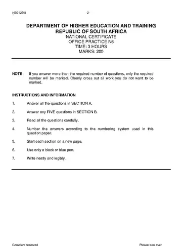 Office Practice N6 November 2020 question paper, first page of questions