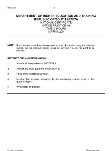 Office Practice N6 June 2021 question paper, first page of questions