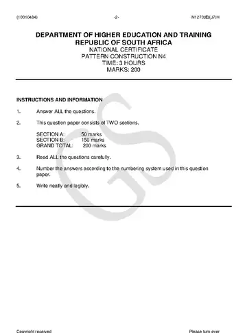 Pattern Construction N4 June 2018 question paper, first page of questions