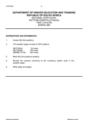 Pattern Construction N4 November 2019 question paper, first page of questions