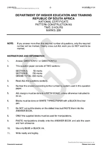 Pattern Construction N5 June 2018 question paper, first page of questions