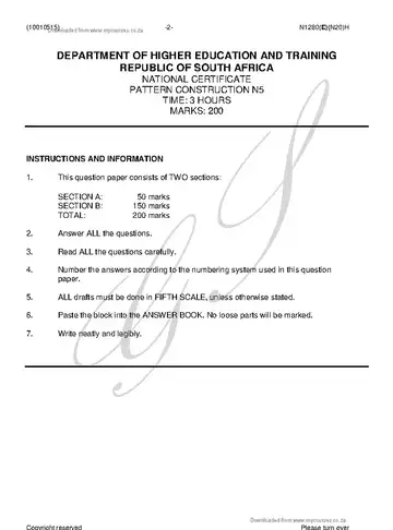 Pattern Construction N5 November 2018 question paper, first page of questions
